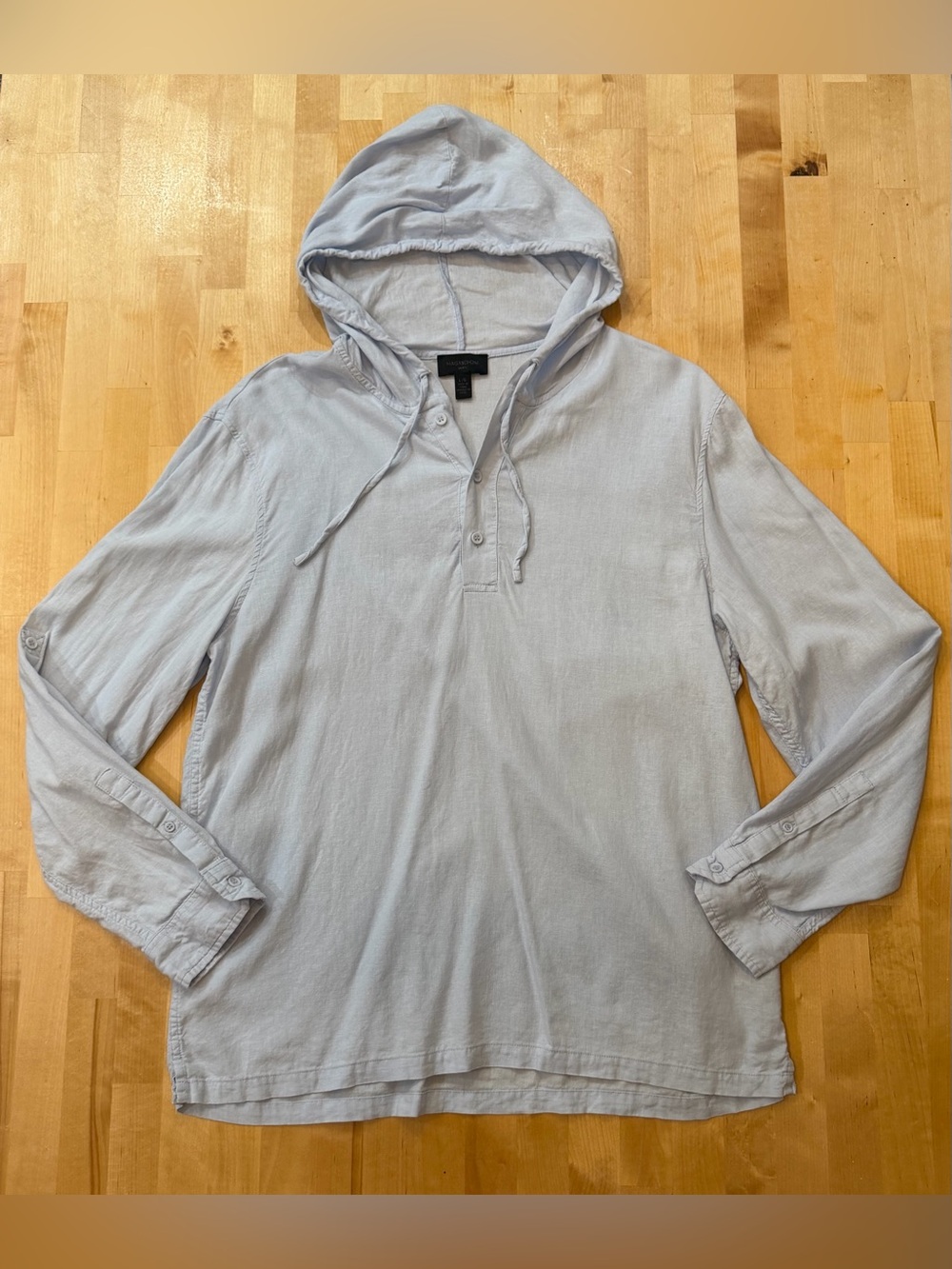 Magaschoni Linen Light Blue Hooded Long-Sleeve Shirt